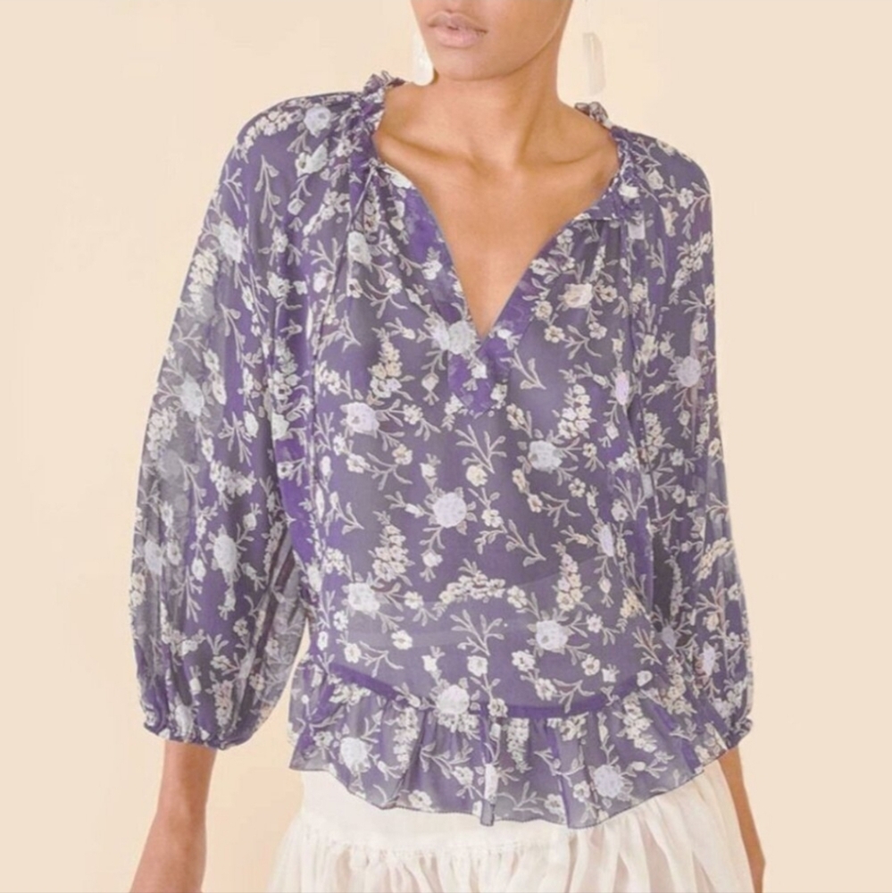 Ulla Johnson Floral Rosine Silk Blouse Sz 4